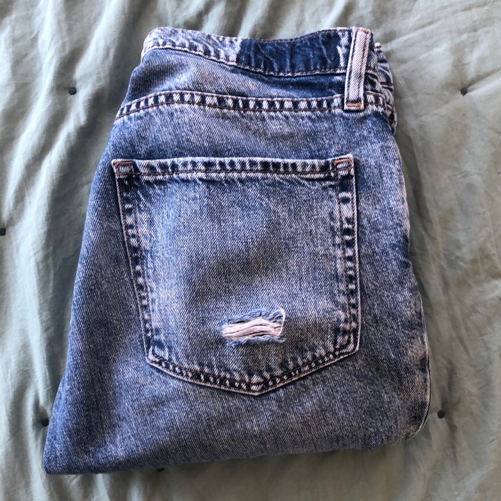 Acid washed distressed mom jeans